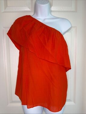3 for $20 H & M One-Shoulder Ruffle Top in Bright Orange Flowy Small